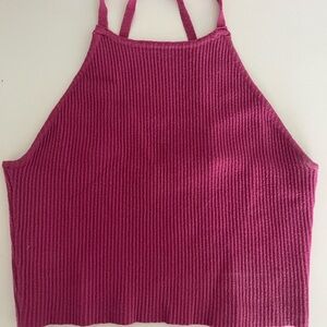 La Hearts Pink Ribbed Crop Tank Top